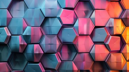 Poster - Vibrant hexagonal pattern featuring a blend of colors and geometric shapes, perfect for backgrounds and modern design projects.