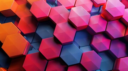 Poster - Vibrant hexagon patterns with gradient colors create a modern abstract background, perfect for technology and design projects.