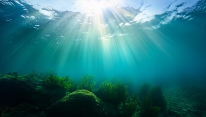 Wall Mural - sunbeam abstract underwater backgrounds in the sea