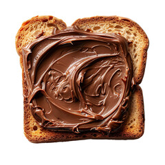 Wall Mural - Top view of a square bread slice smeared with chocolate spread isolated on a white transparent background