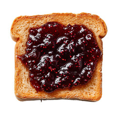 Wall Mural - Top view of a square bread slice smeared with elderberry jam isolated on a white transparent background
