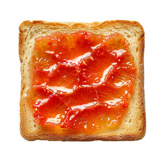 Wall Mural - Top view of a square bread slice smeared with grapefruit marmalade isolated on a white transparent background