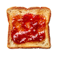 Wall Mural - Top view of a square bread slice smeared with guava jelly isolated on a white transparent background