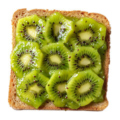 Wall Mural - Top view of a square bread slice smeared with kiwi jam isolated on a white transparent background
