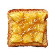 Wall Mural - Top view of a square bread slice smeared with pineapple jam isolated on a white transparent background