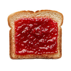 Wall Mural - Top view of a square bread slice smeared with raspberry curd isolated on a white transparent background