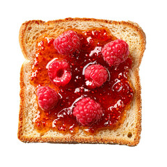 Wall Mural - Top view of a square bread slice smeared with raspberry preserves isolated on a white transparent background