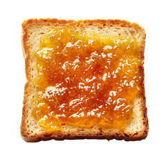 Wall Mural - Top view of a square bread slice smeared with tangerine marmalade isolated on a white transparent background