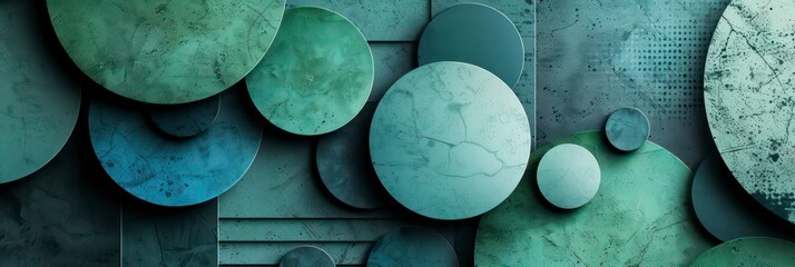 Wall Mural - minimalist green circles banner background with overlapping composition and muted tones