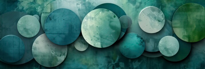 Wall Mural - minimalist green circles banner background with overlapping composition and muted tones