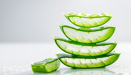 Wall Mural - Green aloe vera slices isolated on white