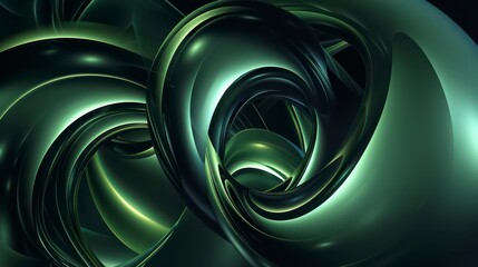 Wall Mural - abstract dark green background with tridimensional elliptical shapes