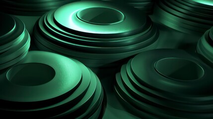Wall Mural - abstract dark green background with tridimensional elliptical shapes