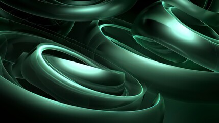 Wall Mural - abstract dark green background with tridimensional elliptical shapes