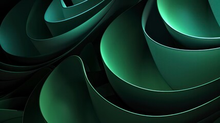 Wall Mural - abstract dark green background with tridimensional elliptical shapes