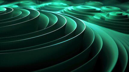 Wall Mural - abstract dark green background with tridimensional elliptical shapes
