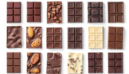 Canvas Print - Set with many yummy chocolate bars isolated on white