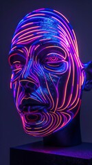 Wall Mural - generative face illustration with lines like a fingerprint neon light reflected in the skin surface