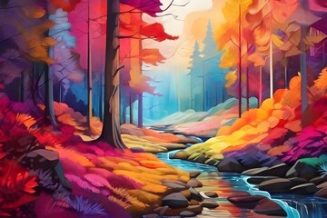 Wall Mural - Colorful Forest, Showcasing The Vibrant And Diverse Beauty Of Nature Generative AI