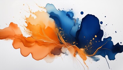 Wall Mural - abstract watercolor background splash of navy blue orange design