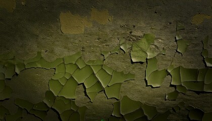 Wall Mural - brown green old concrete wall surface dark olive color close up rough background for design distressed cracked broken crumbled