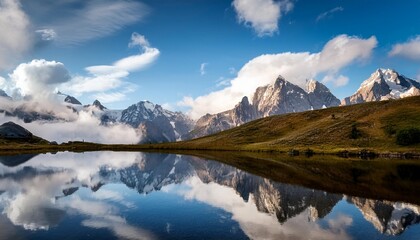 Wall Mural - mountains and clouds reflected on the water