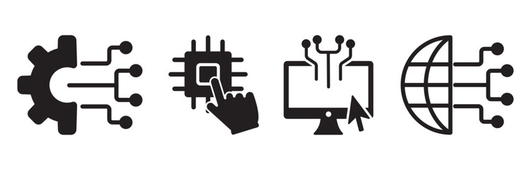 Poster - Digital tech icon set. computer, digital transformation Circuit and internet connection icon. concept for robotic technology innovation systems with icon of process,