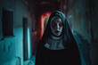 © Duckai - Possessed Nun, Horror Icon, Demonic Possession, Scary Character, Haunted Location, Halloween Theme, Supernatural Fear