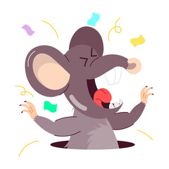 Wall Mural - A flat style sticker of mouse screaming 

