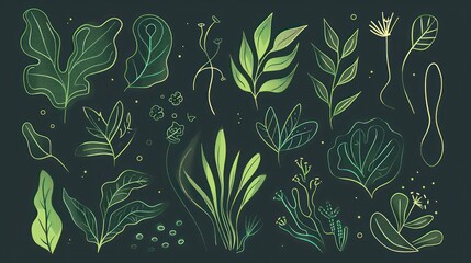 Wall Mural - dark green flow illustration wallpaper background with soft organic lines and a minimalist aesthetic