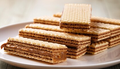 Wall Mural - wafer sheets filled with caramelized sugar and hazelnut cream served on white plate