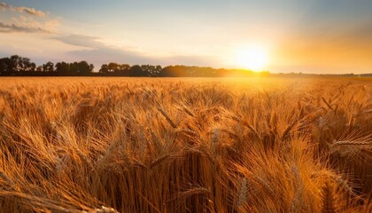 Wall Mural - a wheat field with the sun setting