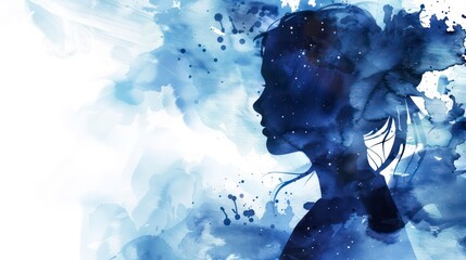 Wall Mural - watercolored blue female silhouette artistic illustration on a light background