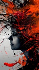 Wall Mural - female profile portrait artistic poster illustration blending beautifully with abstract elements
