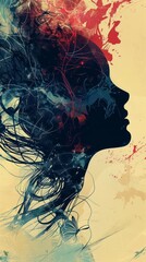 Wall Mural - female profile portrait artistic poster illustration blending beautifully with abstract elements