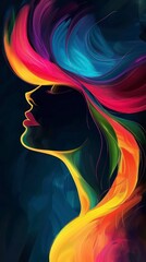 Wall Mural - female profile portrait artistic poster illustration blending beautifully with abstract elements