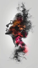 Wall Mural - female profile portrait artistic poster illustration blending beautifully with abstract elements