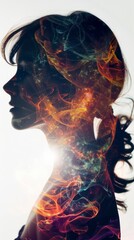 Wall Mural - female profile portrait artistic poster illustration blending beautifully with abstract elements