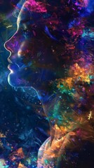 Wall Mural - female profile portrait artistic poster illustration blending beautifully with abstract elements