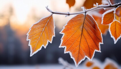 Wall Mural - frost covered autumn leaves in stowe vermont usa