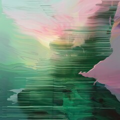 Wall Mural - minimalist generative artistic background with high-end holographic glitch gradient green tones