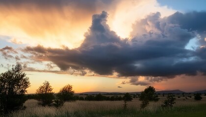 Canvas Print - dramatic cloudy evening sky a backdrop of nature