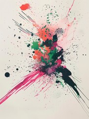 Wall Mural - splash ink abstract illustration in pink and green on a light background