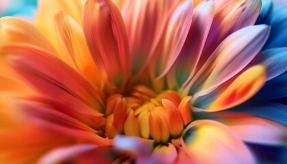 close up of colorful flower petals with soft focus creating a blurred abstract image that emphasizes the vibrant hues and delicate textures