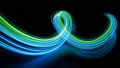 Wall Mural - neon light line curve doodle blue green