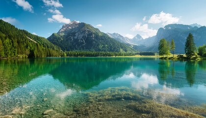 Wall Mural - water surface of a clear mountain lake in the alps