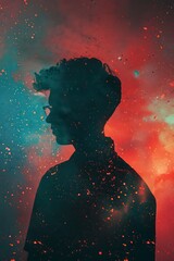 Wall Mural - stylized generative portrait background with noisy surface and deep colors