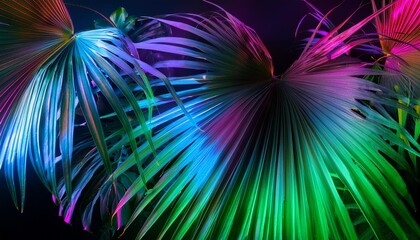 Sticker - tropical leaves neon colorful light ai generation