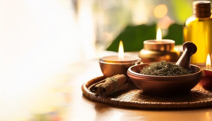 ayurvedic medicine theme displayed in a close up copy space image