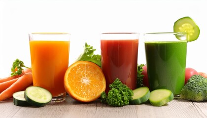 glasses with fresh organic vegetable and fruit juices